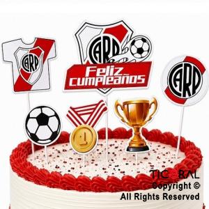 CAKE TOPPER PARA TORTA FELIZ CUMPLE RIVER PLATE X 6 UNIDADES